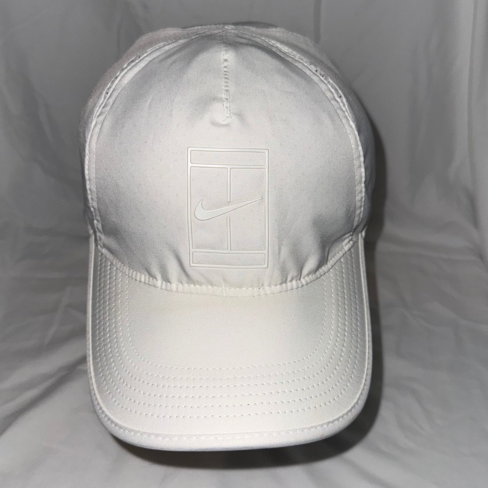 Nike Featherlight Dri-FIT Tennis Hat White Court Logo Adjustable Running Cap